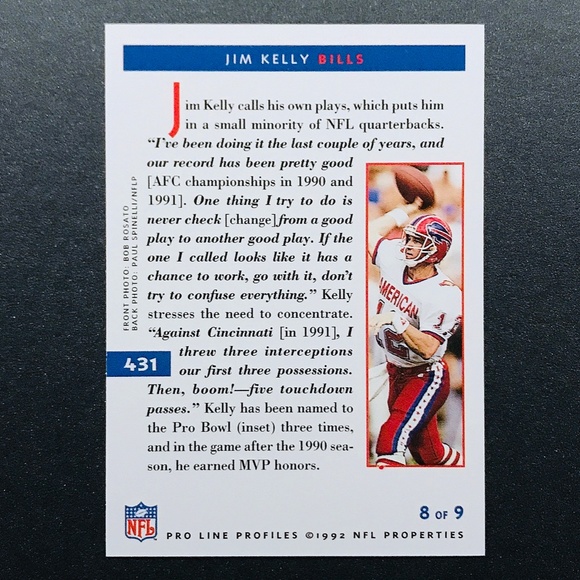 Jim Kelly - 1992 Pro Line Profiles #431 - Picture 2 of 2